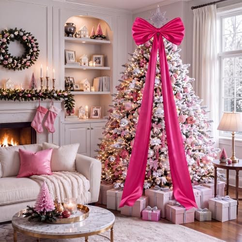 Daifunli 24 x 79 Inches Giant Satin Bow Christmas Tree Topper,Rose Red - Image 4