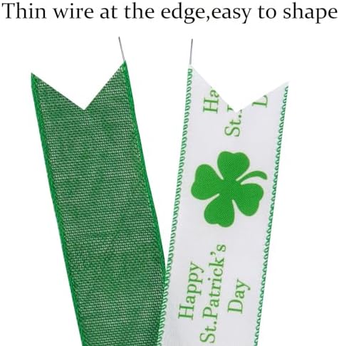 2 Pcs St Patricks Day Bows for Wreath Outdoor Decorations,St Patricks Day Tree Topper Bows,Large White Green Burlap Shamrock Bowknot Irish Holiday Crafts Bows for Front Door Decor - Image 3
