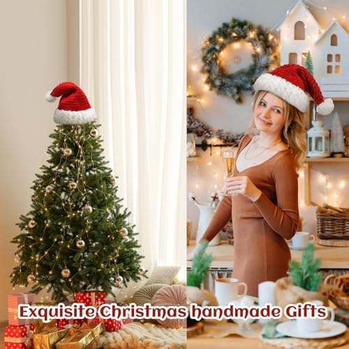 Syhood Christmas Tree Topper Red Crochet Santa Hat Farmhouse Holiday Xmas Decor for Christmas Tree Ornament Party Decoration - Image 5