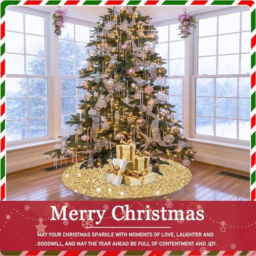 36 Inch Christmas Tree Skirt Gold Sparkly Sequins Christmas Tree Skirt Soft Velvet Xmas Tree Skirt Unique Christmas Decor for All Seasons Round Sequined Tree Blanket Shiny Gold Christmas Tree Base - Image 5