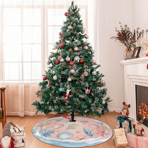 Summer Tree Skirt 30" Beach Tree Topper Pink Tree Skirts Christmas Decor - Image 4