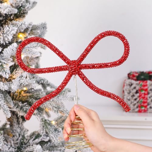 Retisee 9.8 Inch Bow Christmas Tree Topper LED Rhinestone Decor, Red by Retisee