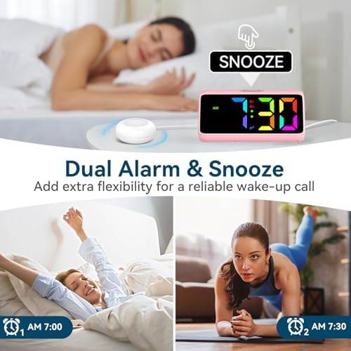 Netzu Loud Alarm Clock for Heavy Sleepers Pink - Image 5