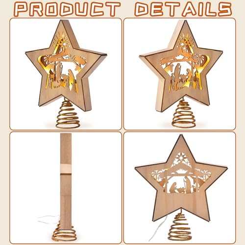 GHOSTMAGIC 3D Wooden Nativity Christmas Tree Star Topper Lighted, LED Xmas Decor Ornaments for Indoor - Image 4