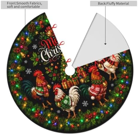 Christmas Rooster Christmas Tree Skirt Tree Mat for Xmas Holiday Party Decorations Indoor Outdoor 36 Inch - Image 4