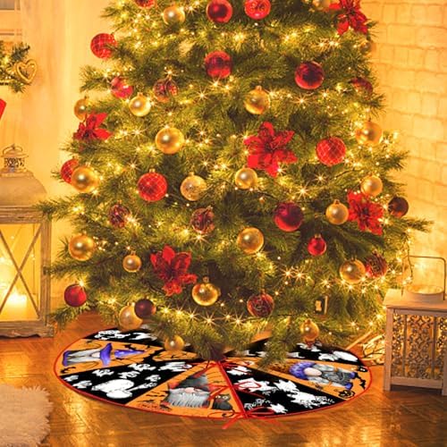 Fall Halloween Tree Skirt 36 Inch Reversible Thanksgiving Day Double Sided Print Mat Christmas Party Supplies for Home Tabletop Trees Holiday Decoration - Image 6