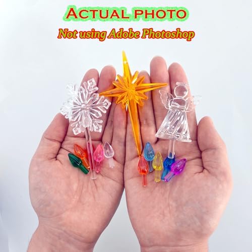 110Pcs in 10 Colors Ceramic Christmas Tree Replacement Bulbs - Plastic Lights Pegs, Included Angel Topper???Snowflake Top???Cross Stars. - Image 5