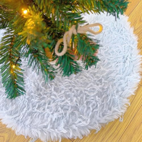 Light Blue Faux Fur Christmas Tree Skirt Mini 24 Inch with Long Feather Design, Luxurious Small Plush Xmas Tree Skirt for Holiday Decor, Winter Party, and Festive Home Decorations - 63cm - Image 3