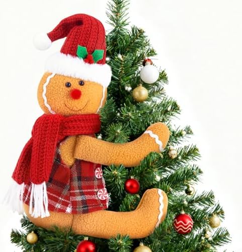 Gingerbread Tree Topper, Cute Plush Stuffed Gingerbread Hugger Decor GingerbreadS Christmas Decorations for Christmas Tree Curtain Wine Bottle Holiday Home Decor by Miucat