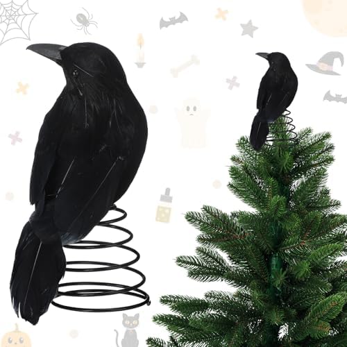 Suncalla Halloween Black Crow Tree Topper 6.3 in Spooky Raven Tree Topper by Unknown