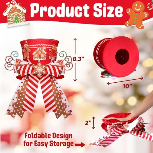 CiyvoLyeen Gingerbread Christmas Tree Topper Red Top Hat with Candy Cane - Image 4
