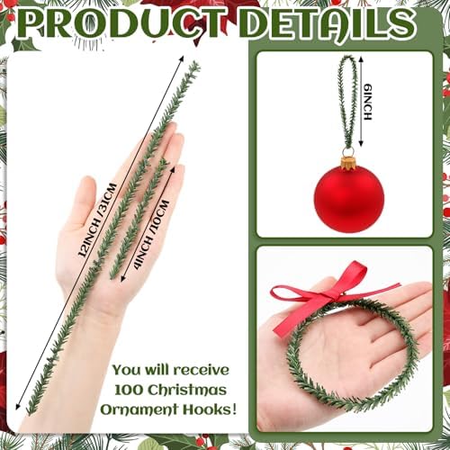 Jutom 100 Pcs Christmas Pine Ornament Hooks, 12" Long, 0.28" Diameter - Image 2