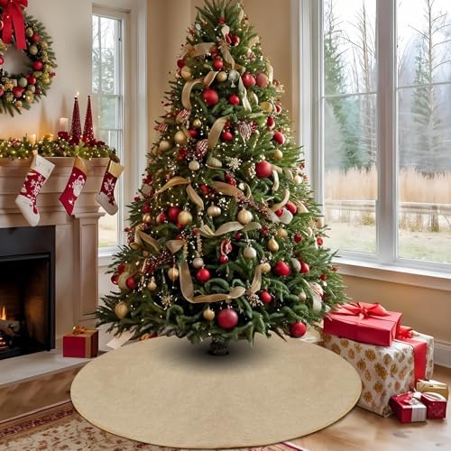 Fall Burlap Tree Skirt, 48 inch Rustic Farmhouse Christmas Tree Decorations - Image 5