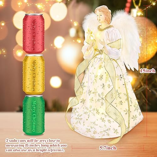 PEEKI Christmas Tree Topper, 15" Angel Treetop with Lights and Remote Control Timer, Christmas Tree Decoration for Holiday Ornament and Home Decor, Gold - Image 5