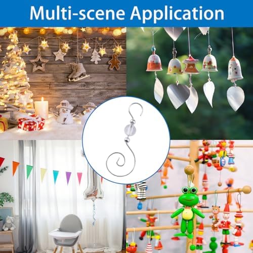 INCREWAY 100PCS Christmas Ornament Hooks, S-Shaped Metal Hooks, Decorative Hooks with Crystal Beads for Hanging Ornaments, Decorations, Christmas Stockings - Image 7