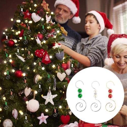 INCREWAY 30 PCS Ornament Hooks Silver S-Shaped Hangers Hook Swirl Christmas Tree Hanger Metal Hooks with 3-Color Artificial Pearl - Image 4