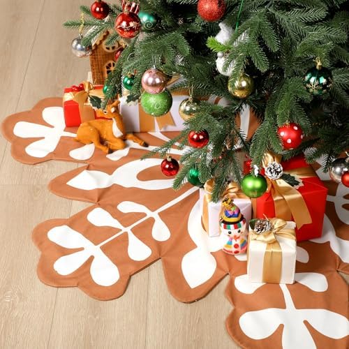 48 Inch Gingerbread Snowflake Christmas Tree Skirt Farmhouse Christmas Tree mat for Xmas Gingerbread Decorations Holiday Party Ornaments - Image 3