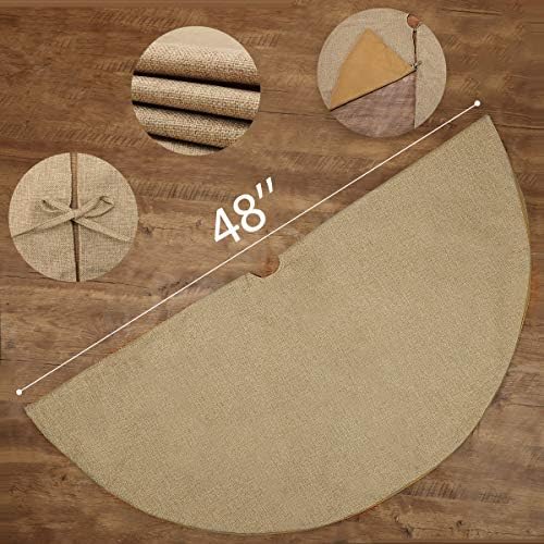 Burlap Fall Christmas Tree Skirt, 48'' Large Jute Linen Tree Decorations - Image 4