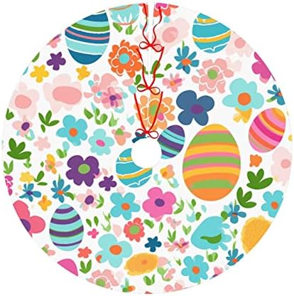 Christmas Tree Skirt, Colorful Easter Egg and Flowers Dot Pattern Happy Easter Day Xmas Large Tree Mat, New Year Festive Holiday Party Decorations 48" inches - Image 3
