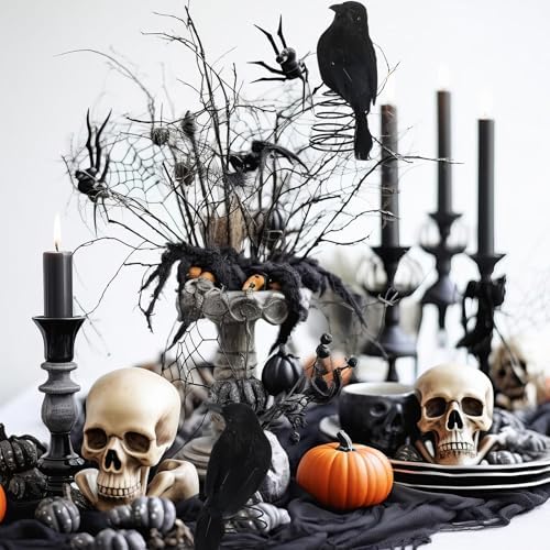 Suncalla Halloween Black Crow Tree Topper 6.3 in Spooky Raven Tree Topper - Image 5