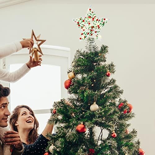Whaline Christmas Star Tree Topper 8.3 Inch Red Green Berries Dotted 3D Star Treetop LED Lighted Battery Powered Unique Design Xmas Tree Ornament for Christmas Party Indoor Outdoor Home Decoration - Image 6
