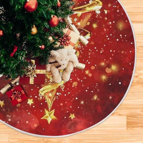 Gold Christmas Tree 48 Inch Christmas Tree Skirt, Soft Xmas Tree Mat for Party Decoration Holiday Decor Christmas Decorations Indoor Outdoor - Image 5