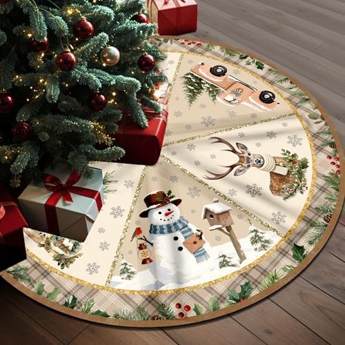 Christmas Tree Skirt 36 Inch, Christmas Skirt Tree Decoration with Snowman Reindeer, Christmas Trees Mat for Under Trees Holiday Party Indoor Outdoor Decorations, Winter Gift for Women Wife Mom by HEIFAM