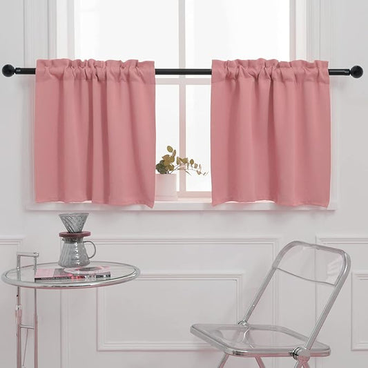 Pickluc Cafe Curtain - Half Window Tier 36 Inches Length, Rod Pocket Kitchen, Short Blackout for Small Window, 30" Wide and 36" Long, 2 Panels, Powder Pink
