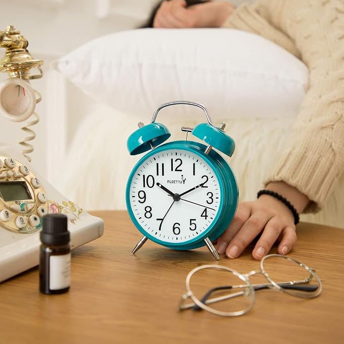 FLOITTUY [Loud Alarm for Deep Sleepers) 4'' Twin Bell Alarm Clock with Backlight for Bedroom and Home Decoration(Blue) - Image 5
