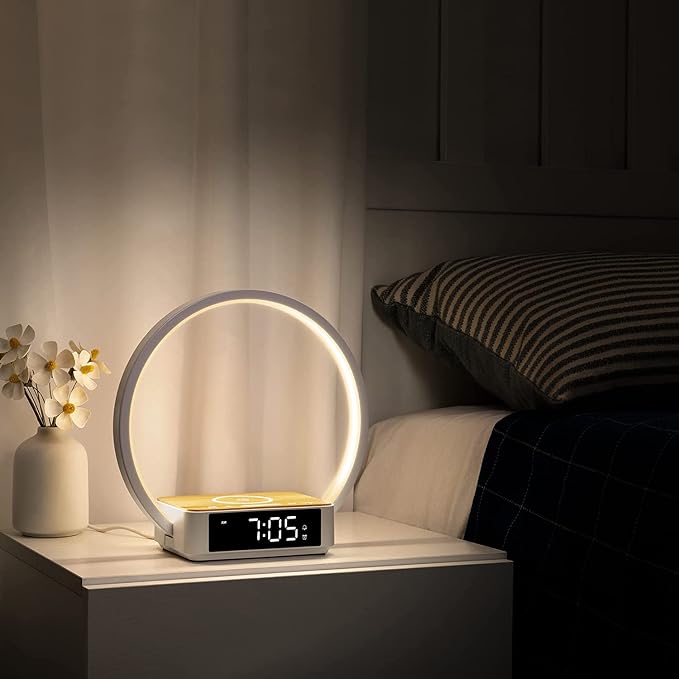 WILIT Bedside Lamp with Alarm Clock, Sunrise Wake-up Light, Wood Grain - Image 9