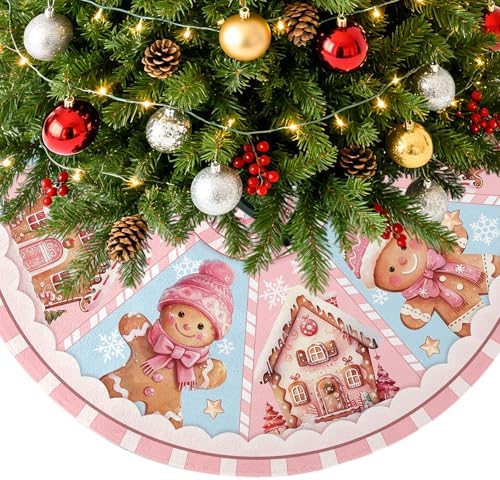 Pink Gingerbread Man Christmas 36in Tree Skirt by REETOOK