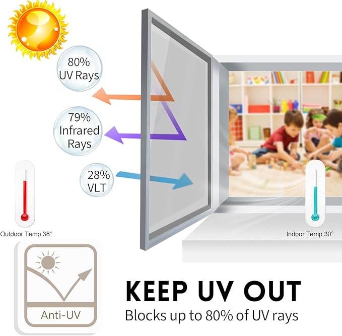 KESPEN Window Film One Way Daytime Privacy Static Cling Heat Control Glass Window Tint Mirror House Film, Silver, 35.4 Inch X 26.2 Feet