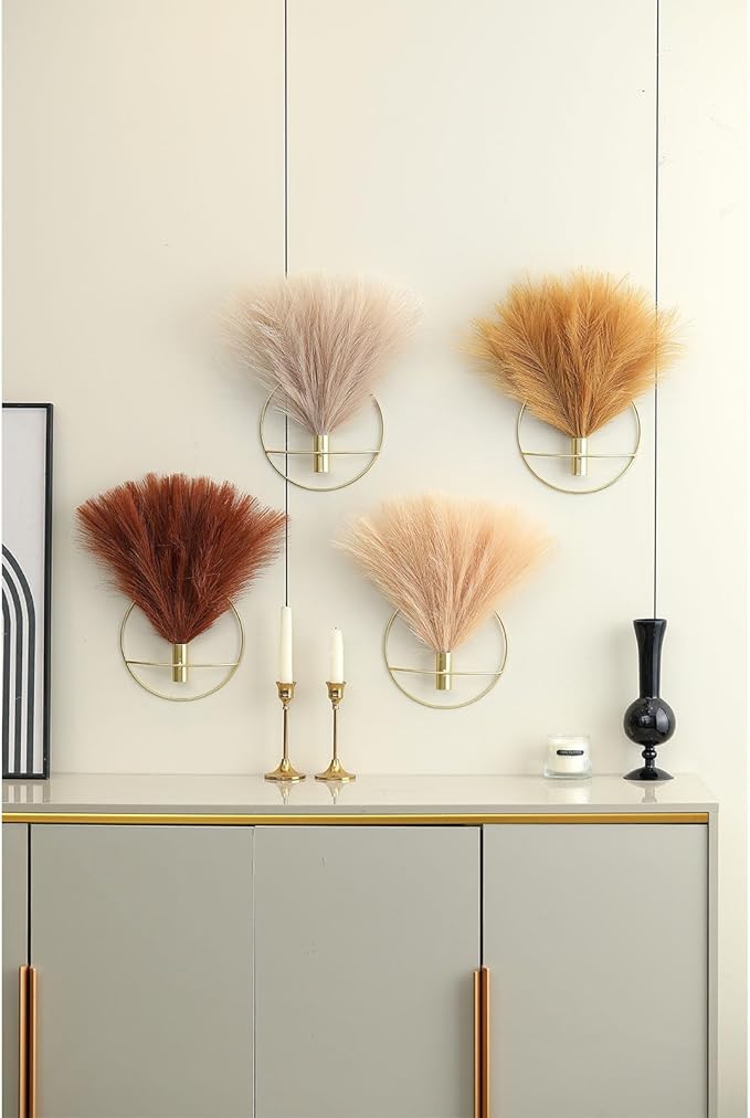 Pretty Jolly Boho Wall Decor Pampas, Wall-Mounted Metal Wall Art, Hanging Artificial Plant, Wall Decor for Living Room, Bedroom, Bathroom, Office, Dorm, Modern wall Decor(2 Pack)