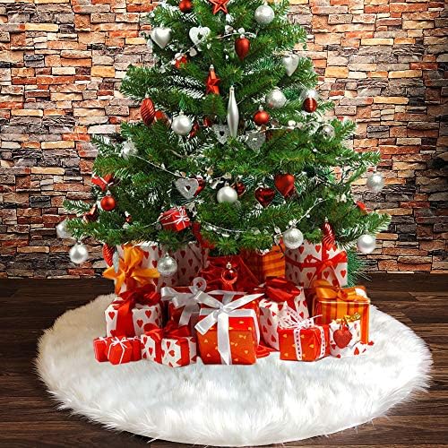 Christmas Tree Skirt 24 inches Faux Fur Snowy White Xmas Large Tree Skirt Mat for Christmas Party Decorations - Image 6