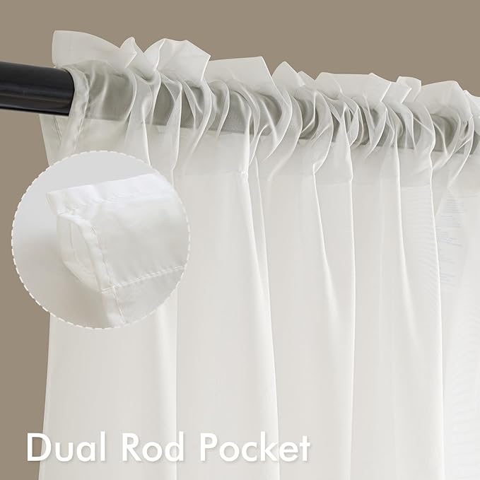 MIULEE Ivory Sheer Curtains 90 Inches Long, 4 Panels Set, Light Filtering Rod Pocket Voile Drapes for Living Room and Bedroom, Airy Soft Fabric Window Treatments, 54 x 90 Inches