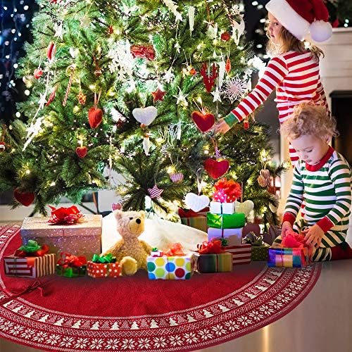Christmas Tree Skirt, Christmas Decorations,Knitting Wool Retro Small Snowflake Xmas Tree Skirt Decorations,Can be Used as a Shawl.(48 Inch,Red)… - Image 2