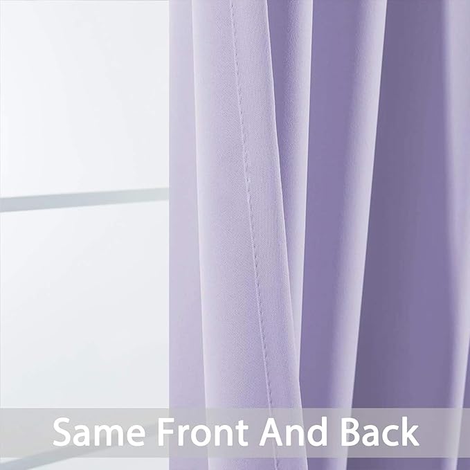 Yakamok Blackout Curtains Room Darkening Thermal Insulated Window Panels,Solid Grommet Top Drapes for Bedroom/Living Room(52Wx90L, Lilac, 2 Panels)