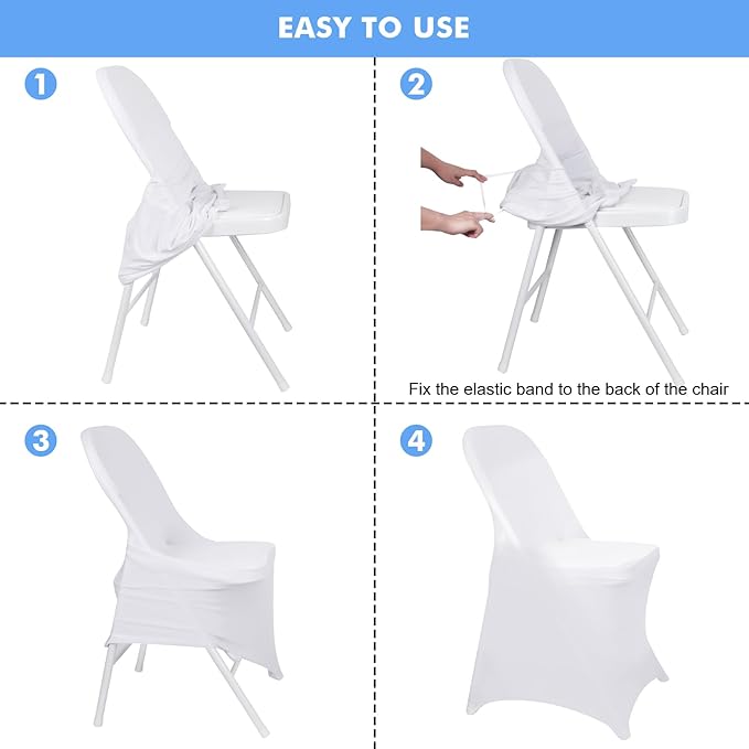 Fixwal 36 Pcs White Folding Chair Cover, Spandex Stretch Covers Ideal for Wedding, Party, Dining, Business Meeting, Banquet, Universal Fitted Washable Slipcover.