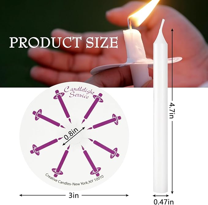 200 White Church Candles with Drip Protectors for Devotional Candlelight Vigil Service, Box of 200 Candles, Unscented White 5" H X 1/2" D, No Smoke