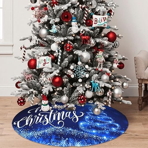 Christmas Tree Skirt Merry Christmas Blue Snow Tree 48 Inch for Xmas New Year Nightmare Before Christmas Decorations Lobby Home - Image 4