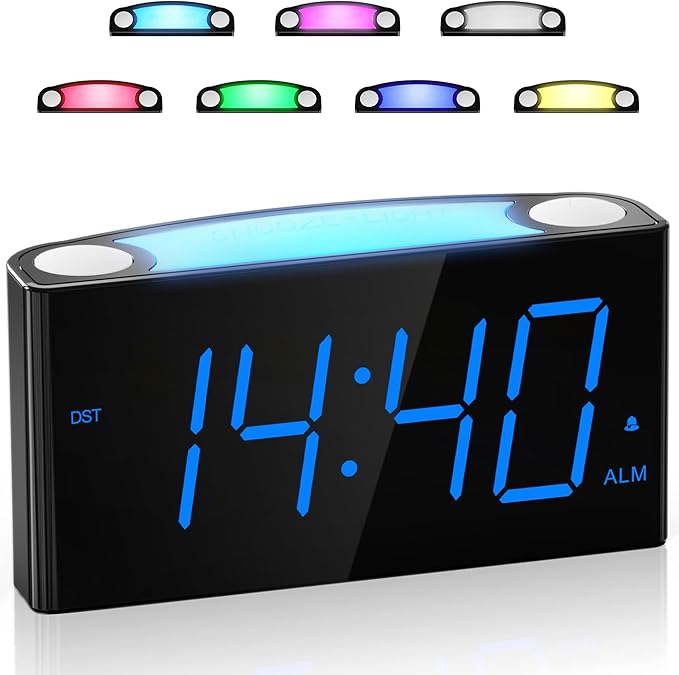 Digital Alarm Clock for Bedroom, Large Screen with 7 Color Night Light by Mesqool