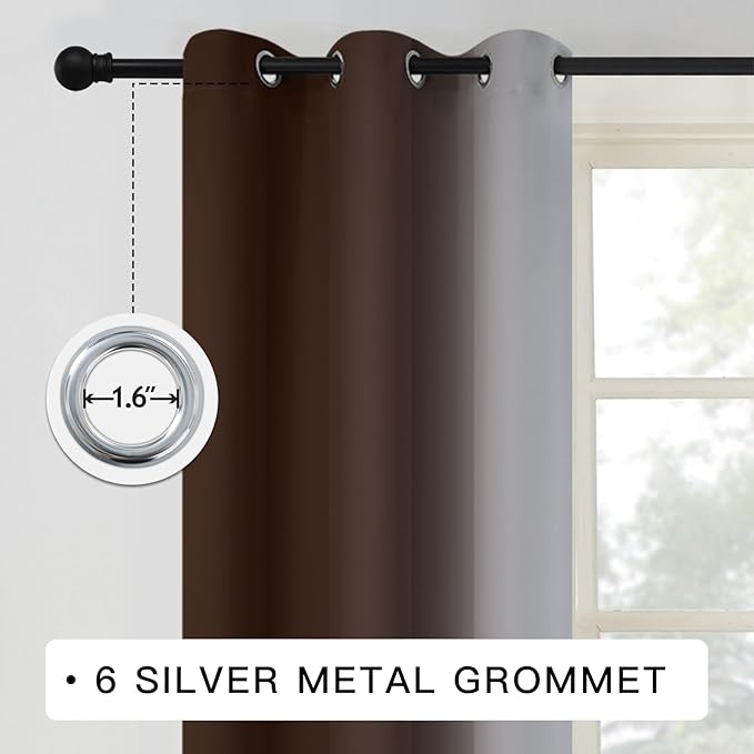 COSVIYA Curtains & Drapes Ombre Brown Curtains 72 inch Long 2 Panels Set, Grommet Room Darkening Light Blocking Insulated Thermal Gradient Window Panels for Bedroom/Living Room,42x72 inches