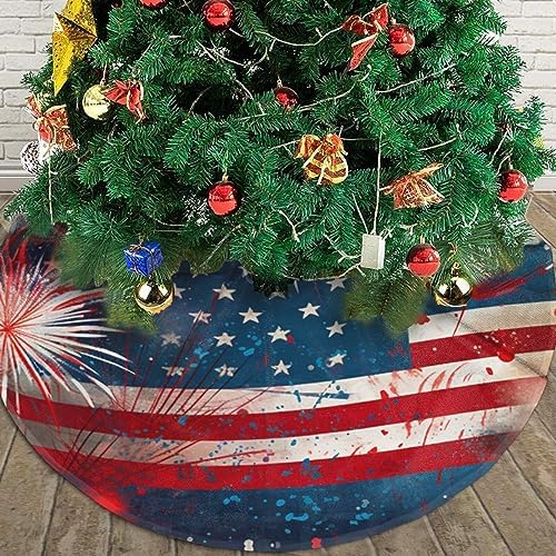Fireworks US Flag Tree Skirts Xmas Ornaments, Tree Skirt for Christmas Party Holiday All Occasions 30" - Image 5