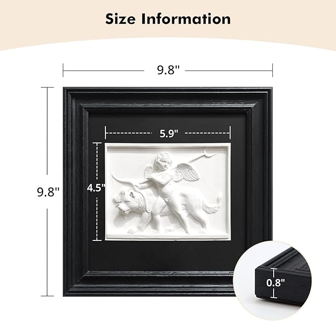 FOLKOR LIFE Framed Black and White Wall Art Sculpture Cherub Angels, Cupid Wall Art Romantic Love Wall Decor Classical Greek Mythology Framed Plaster Relief Sculpture for Bedroom Living Room