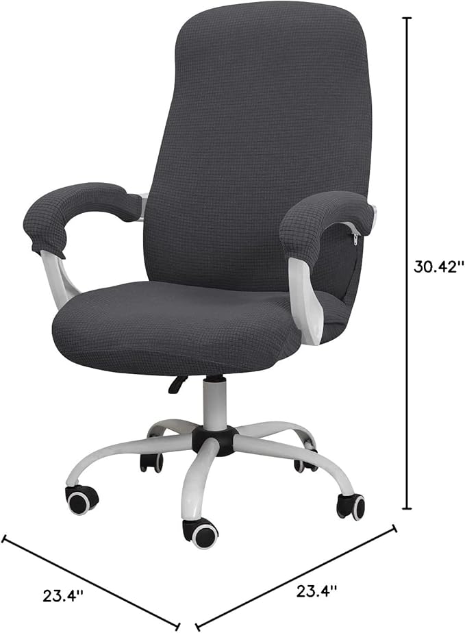 FORCHEER Office Chair Cover Water Repellent Jacquard Armrest Swivel Chair Slipcovers Removable Stretch Universal Computer Chair Cover L with Chair Arm Cover 2P-Dark Grey