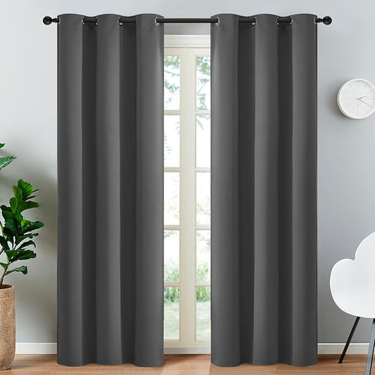 Yakamok 84 Inch Long Blackout Curtains for Bedroom, Thermal Insulated Room Darkening Curtains, Light Blocking Blackout Drapes for Living Room- 2 Panels,38x84 Inch, Charcoal Grey