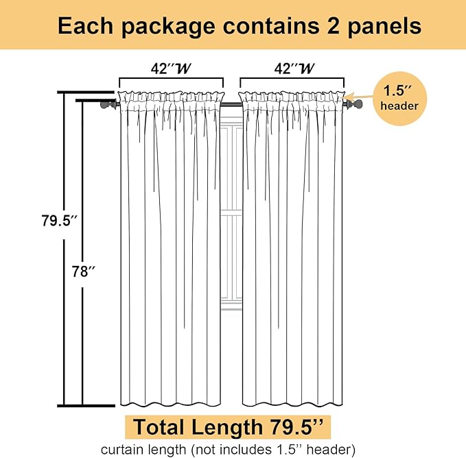 Lecloud Gold Sheer Curtains 78 Inches Long 2 Panels, Breathable Solid Voile Light Filtering Curtain, Lightweight Home Decor Drapes with Rod Pocket for Bedroom Living Room, Each 42" W x 78" L