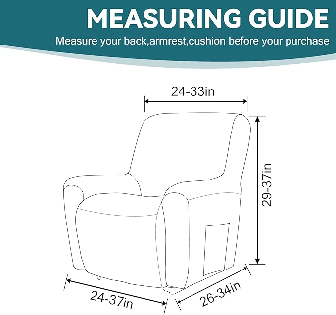 Cupuamon Recliner Chair Covers,Lazy Boy Recliner Covers Stretch Reclining Covers 1 Piece Furniture Protector with Elastic Bottom for Dog,Kids-Peacock Blue