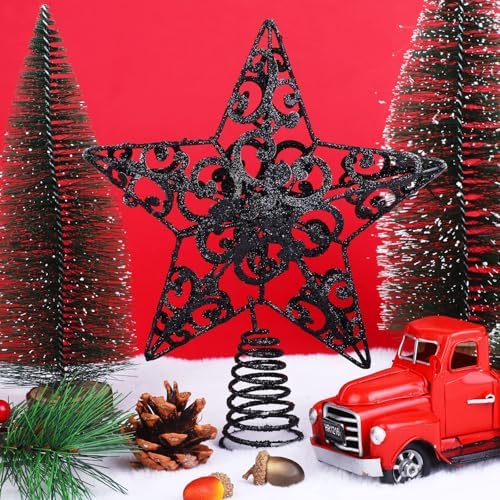 Aneco 10 Inches Metal Glittered Christmas Tree Topper Star Treetop Decoration for Christmas Home Decor, Black - Image 5