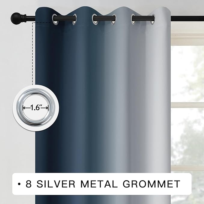 COSVIYA Curtains & Drapes Ombre Navy Blue Curtains 45 inch Long 2 Panels Set, Grommet Room Darkening Light Blocking Insulated Thermal Gradient Window Panels for Bedroom/Living Room,52x45 inches